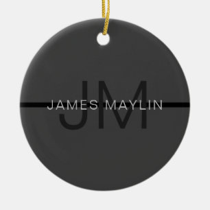 Stylisch maskulines dunkelgraues Name & Monogramm Keramik Ornament