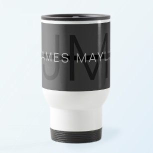 Stylisch maskulines dunkelgraues Name & Monogramm Reisebecher
