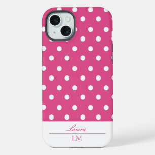 Stylisch weibliches Rosa und Weiß mit Punkten Robu iPhone 15 Plus Hülle