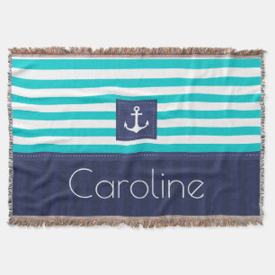 Stylische Aqua Navy Stripes Nautical Anchor Custom Decke