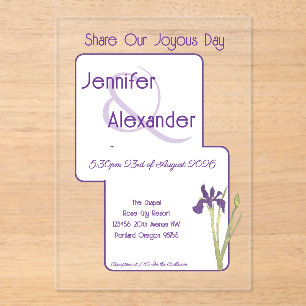 Stylische Aquarell-Iris Lila Acryl-Hochzeit Acryleinladungen