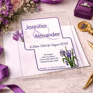 Stylische Aquarell-Iris Lila Acryl-Hochzeit Acryleinladungen