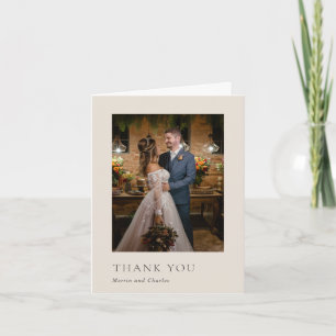 Stylische Beige-Foto Moderne Hochzeit Dankeskarte