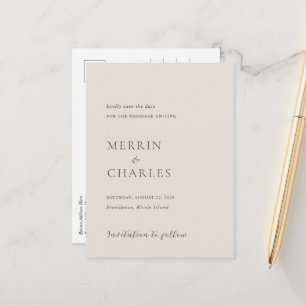 Stylische beige moderne Hochzeit "Save the Date" Ankündigungspostkarte