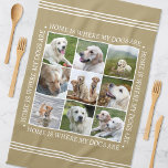 Stylische, benutzerdefinierte Text Foto Collage Hu Geschirrtuch<br><div class="desc">Erstellen Sie ein handliches, personalisiertes Küchentuch, das neun hochgeschätzte Fotos zeigt, gerahmt von der herzerwärmenden Nachricht: "Zuhause ist, wo meine Hunde sind." Dieses stilvolle Template verfügt über eine Gitterkollektion und eine klassische Stilschrift, die in einem Foto angeordnet ist. Text kann auf den Anzug Ihrer Fotos angepasst werden. Diese vielseitige Vorlage...</div>