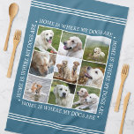 Stylische benutzerdefinierte Text Foto Collage Hun Geschirrtuch<br><div class="desc">Erstellen Sie ein handliches, personalisiertes Küchentuch, das neun hochgeschätzte Fotos zeigt, gerahmt von der herzerwärmenden Nachricht: "Zuhause ist, wo meine Hunde sind." Dieses stilvolle Template verfügt über eine Gitterkollektion und eine klassische Stilschrift, die in einem Foto angeordnet ist. Text kann auf den Anzug Ihrer Fotos angepasst werden. Diese vielseitige Vorlage...</div>