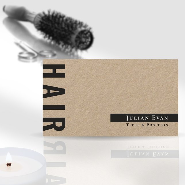 Stylische Black Kraft Hair Stylist Business Card Visitenkarte (Von Creator hochgeladen)