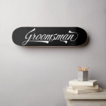 Stylische Black Retro Typografy Trauzeuge Skateboa Skateboard<br><div class="desc">Stilvolle Schwarz-weiße Retro Vintag Typografy Trauzeuge maßgeschneiderte Skateboard - auch mit einem personalisierten Namen darauf erhältlich,  Karo die ganze Kollektion in meinem Shop.</div>
