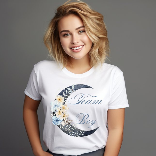 stylische blaue Blumen Mond Team Junge Dusche T-Shirt (Von Creator hochgeladen)