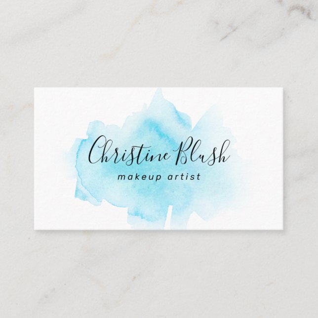 Stylische Blue Watercolor Splash MUA Business Card Visitenkarte (Vorderseite)