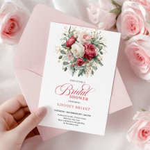 Stylische Boho-Rot-Weiß-Gold-Blumen-Brautparty  