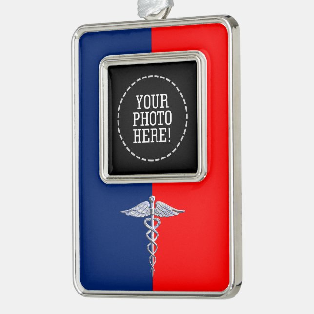 Stylische Caduceus Medical Symbol League Rahmen-Ornament Silber (Links)