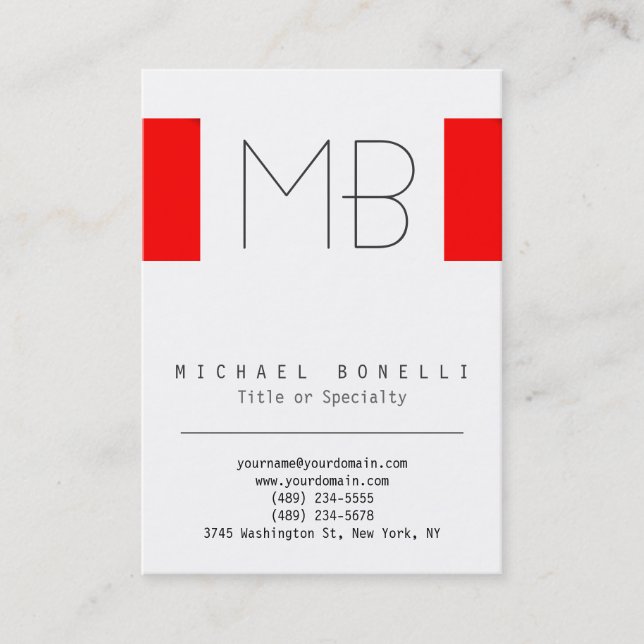 Stylische Chubby Monogram White Red Business Card Visitenkarte (Vorderseite)