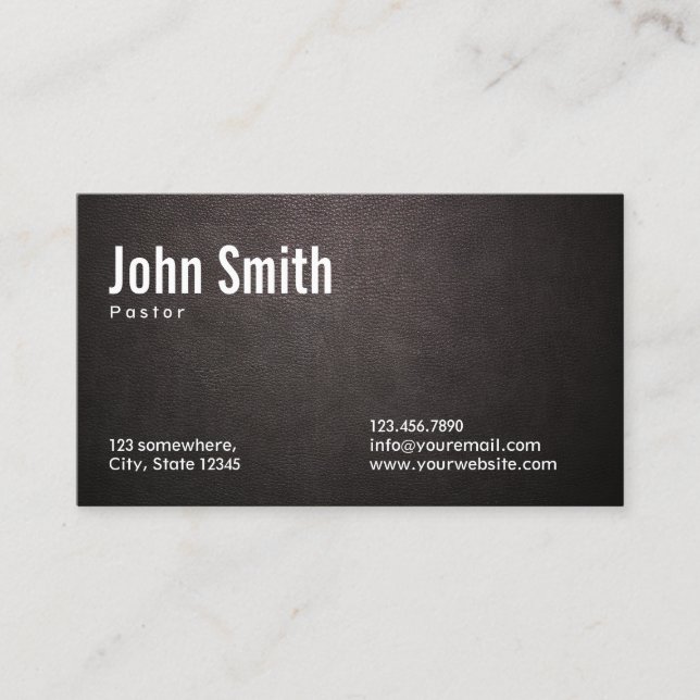 Stylische Dark Leather Pastor Business Card Visitenkarte (Vorderseite)