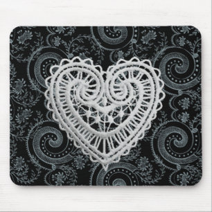 "Stylische Designs" Häkel-Herz/Schwarz/Grau Mousepad