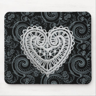 "Stylische Designs" Häkel-Herz/Schwarz/Grau Mousepad