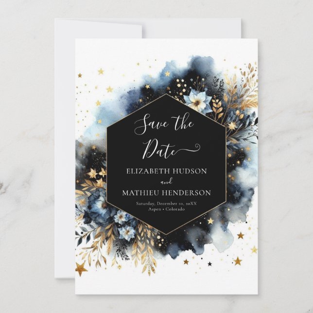 Stylische Digital Celestial Wedding Save The Date (Vorderseite)