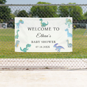 Stylische Dinosaurier-Baby-Party Weiß Banner