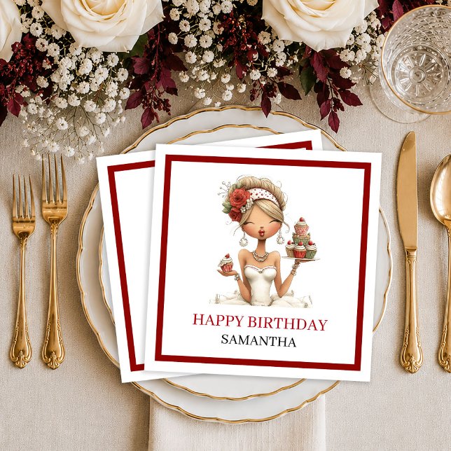 Stylische eigenwillige Frau Marsala Script Geburts Serviette (Stylish Quirky Woman Marsala Script Birthday Napkins

)