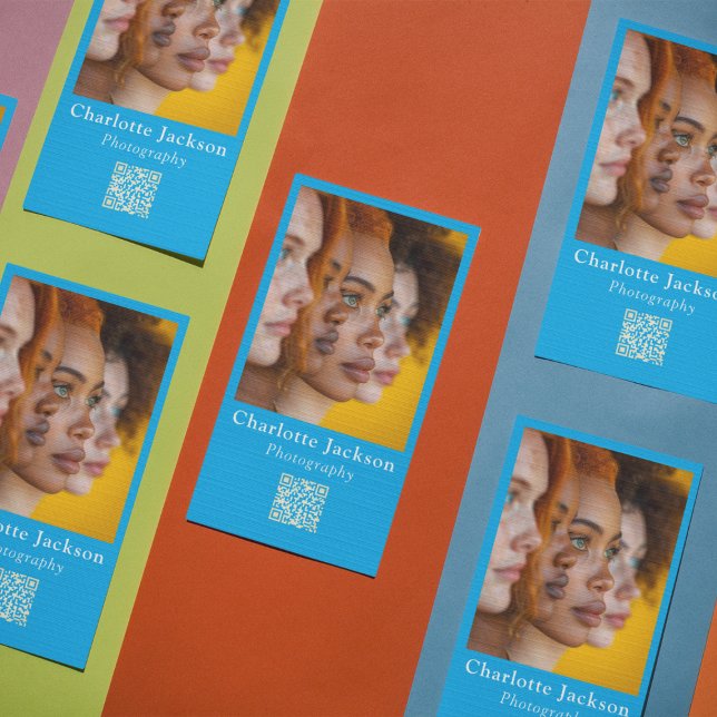 Stylische, einzigartige Blue Custom Foto & Qr Code Visitenkarte (Von Creator hochgeladen)