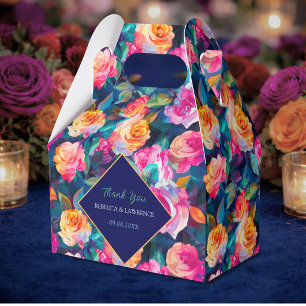 Stylische farbenfrohe Blumenhochzeit Geschenkschachtel