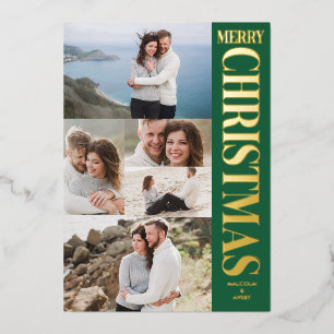 Stylische Fotocollage Grün Gold Frohe Weihnachten Folien Feiertagskarte