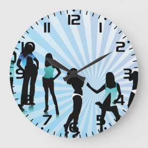 Stylische Frauen Silhouetten Türkisblaue Mode Große Wanduhr