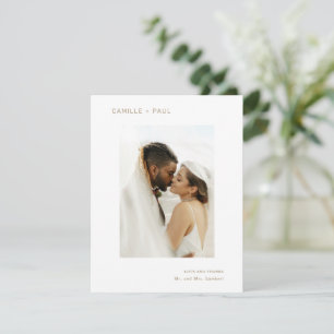 Stylische Gold-Foto-Minimalistische Hochzeit Dankeskarte