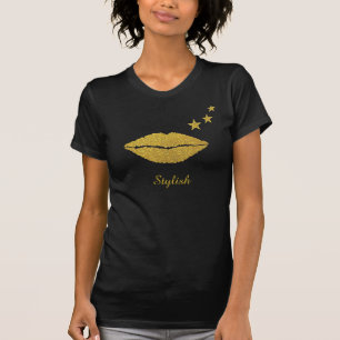 Stylische goldene glänzende Lippen, Kalligrafie &  T-Shirt
