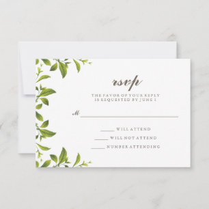 Stylische grüne botanische Blätter Hochzeit RSVP Karte