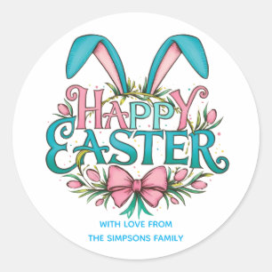 Stylische Hasenohren Frohe Ostern Runder Aufkleber