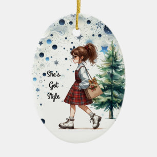 Stylische junge Brnette Mode individuell Keramik Ornament