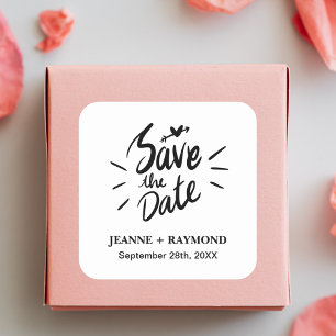 Stylische Kalligrafie Hochzeit "Save the Date" Quadratischer Aufkleber