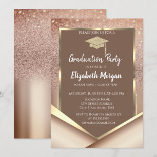 Stylische Kastanien Glitter Diamanten Abschluss Einladung