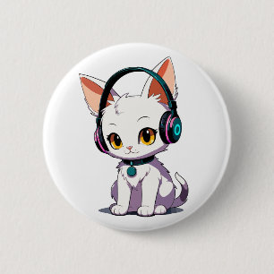 Stylische Katze mit Kopfhörern Button