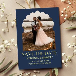 Stylische königsblaue Navy Save-the-Date-Foto-Hoch Einladung