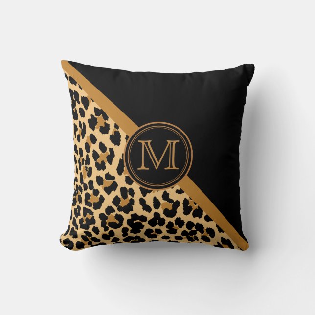 Stylische Leopard Print Custom Monogram Kissen (Vorderseite)