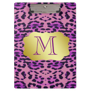 Stylische Lila Leopard Print Custom Monogram Klemmbrett