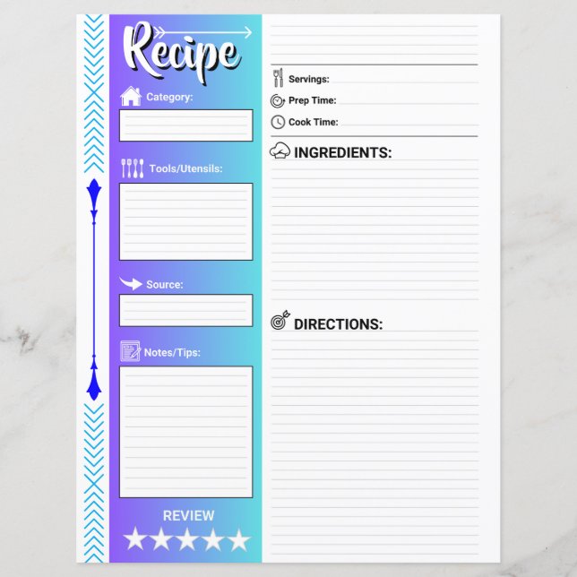 Stylische linierte Rezeptseiten (Letter-Format Pap (Vorderseite)