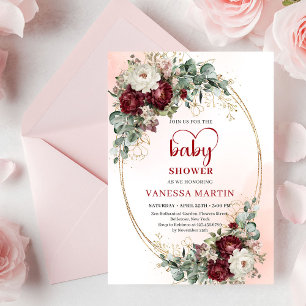 Stylische Marsala-Blumen-Grün-Babyshower-Karte Einladung