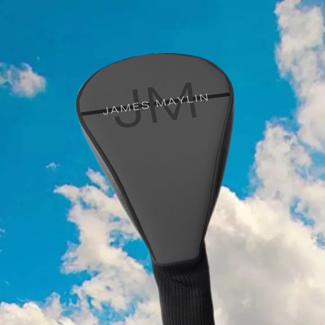 Stylische Maskuline Dunkelgrau Name & Monogramm Golf Headcover (Von Creator hochgeladen)