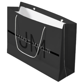 Stylische Maskuline Dunkelgrau Name & Monogramm Große Geschenktüte