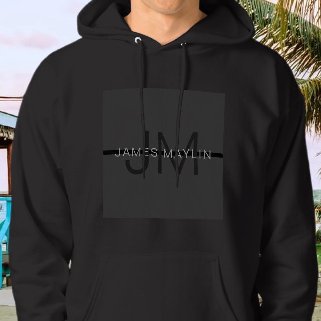 Stylische Maskuline Dunkelgrau Name & Monogramm Hoodie (Von Creator hochgeladen)