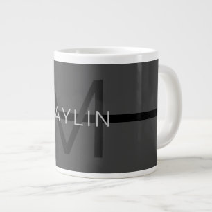 Stylische Maskuline Dunkelgrau Name & Monogramm Jumbo-Tasse