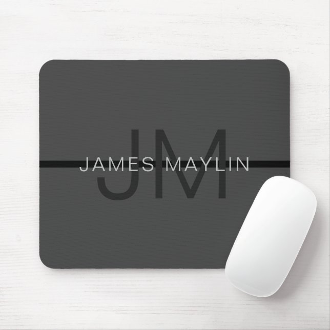 Stylische Maskuline Dunkelgrau Name & Monogramm Mousepad (Mit Mouse)