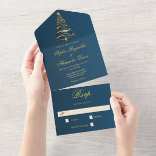 Stylische minimalistische goldene Weihnachtsbaum-H All In One Einladung