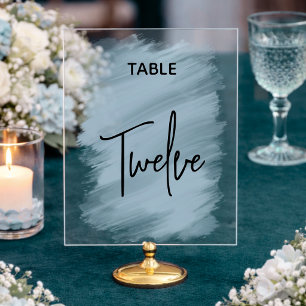 Stylische minimalistische staubblaue Hochzeit Tisc Acrylschild