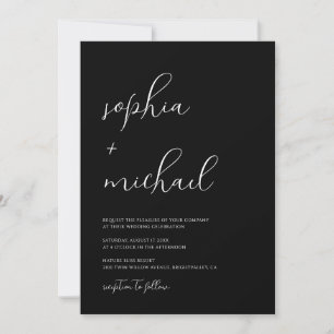 Stylische moderne Schrift Schwarz-Weiß-Hochzeit Einladung