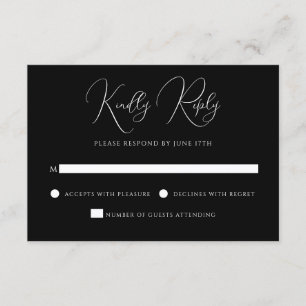 Stylische moderne Schrift Schwarz-Weiß-Hochzeit RSVP Karte