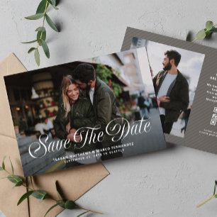 Stylische moderne Schrift Zwei-Fotos-Hochzeit Save The Date